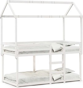 vidaXL Pat supraetajat cu acoperiș, alb, 90x200 cm, lemn masiv de pin