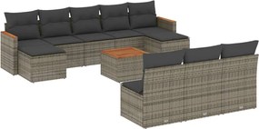vidaXL Set canapele de grădină cu perne, 11 piese, gri, poliratan