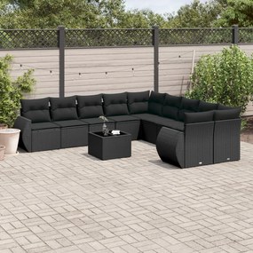 3254252 vidaXL Set canapele de grădină cu perne, 11 piese, negru, poliratan