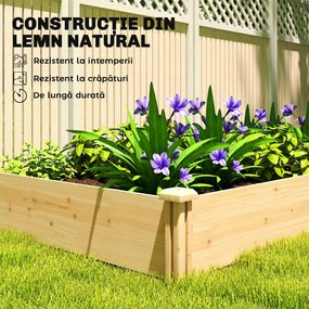 Outsunny Grădină Ridicată de Exterior cu Separator Central și Bază Deschisă, Jardinieră din Lemn de Brad, pentru Flori, Legume, Balcon sau Grădină, 235x121x26 cm, Culoare Lemn | Aosom Romania