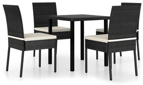 3065694 vidaXL Set de masă și scaune de exterior, 5 piese, negru, poliratan