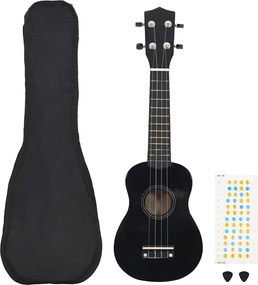 vidaXL Set ukulele Soprano pentru copii, cu husă, negru, 23"