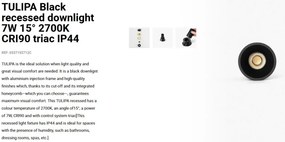 Spot LED incastrabil TULIPA Black recessed downlight 7W 15° 2700K CRI90 triac IP44