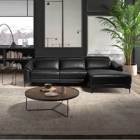Coltar LUX design italian cu sezlong dreapta si functia relax Cowhide negru
