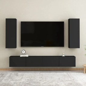 vidaXL Set dulapuri TV, 4 buc., negru, lemn prelucrat