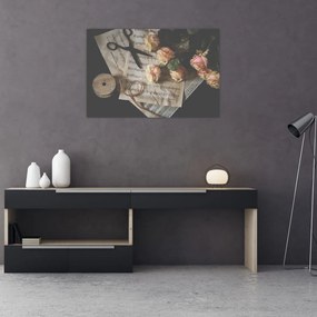 Tablou cu note muzicale și trandafiri (90x60 cm)