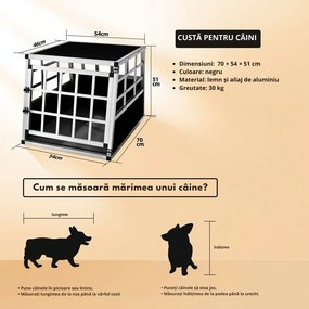 Cușcă de transport pentru câini BRUNO, 70x54x51cm, argintiu/negru Cadoca