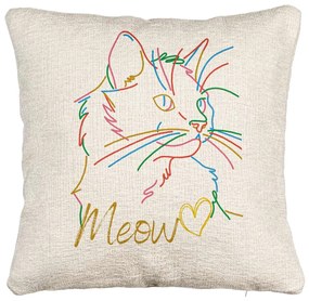 Perna Decorativa Canapea, Model Pisica Meow, 40x40 cm, Cu fermoar