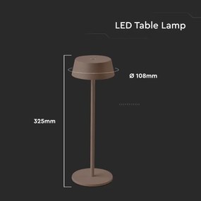 Lampă LED de birou, exterior, reglabilă, tactilă, reîncărcabilă, 2W, IP54, maro