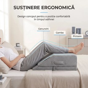 Perna ortopedica ridicare picioare memory foam, inaltime reglabila, husa Tencel, Gri