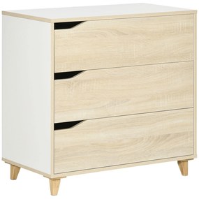 HOMCOM Comodă cu 3 sertare piesă de mobilier bicolore alb și aspect de lemn - 75 x 42 x 75 cm | Aosom Romania