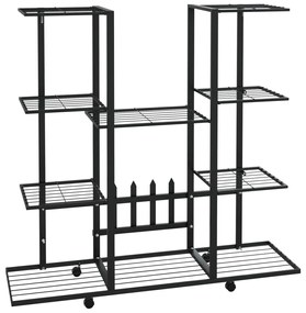 343121 vidaXL Suport pentru flori cu roți, 94,5x24,5x91,5 cm, negru, fier