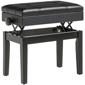 HOMCOM Scaun pentru Pian cu Înălțime Reglabilă și Spațiu de Depozitare, 63x35x46-56 cm, Negru | Aosom Romania