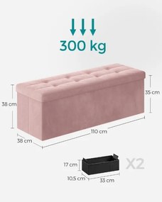 Taburet cu spatiu depozitare OTTOMAN 110x38 cm, roz