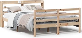 vidaXL Cadru de pat cu tăblie, 135x190 cm, lemn masiv de pin