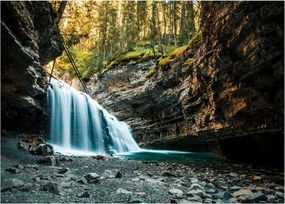 Tablou pe sticlă cu cascada de pădure (70x50 cm)