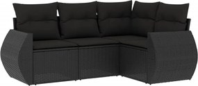 vidaXL Set mobilier de grădină cu perne, 4 piese, negru, poliratan