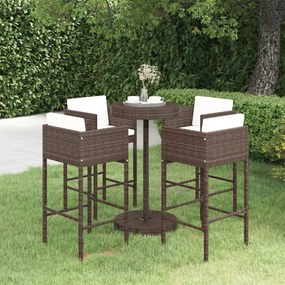 3094774 vidaXL Set mobilier bar de grădină cu perne, 5 piese, maro, poliratan