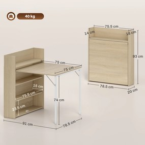 HOMCOM Masă pliabilă cu raft, design industrial, economisire de spațiu, pentru spații mici, 78,5 x 91 x 93 cm, Stejar | Aosom Romania