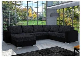 Canapea extensibilă în U, tapițată, universală YORK, negru/antracit