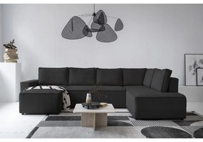 Colțar gri antracit extensibil cu tapițerie din catifea reiată (cu colț pe partea dreaptă/în formă de "U") Brave Dave – Miuform