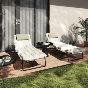 Outsunny Set de 2 șezlonguri pliabile cu spătar reglabil 4 poziții - tetieră și saltea groasă bej | Aosom Romania