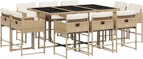 vidaXL Set mobilier de grădină cu perne, 11 piese, bej, poliratan