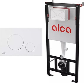 Set rezervor WC cu cadru incastrat Alca AM101/1120 si clapeta de actionare Thin M676 alb mat