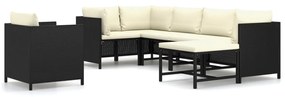 3059788 vidaXL Set mobilier de grădină cu perne, 7 piese, negru, poliratan