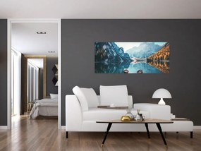 Tablou - Bărci pe Lacul Braies (120x50 cm)