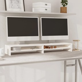 813920 vidaXL Stand pentru monitor, alb, 100x24x13 cm, lemn masiv de pin