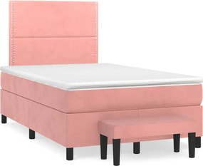vidaXL Pat box spring cu saltea, roz, 120x200 cm, catifea
