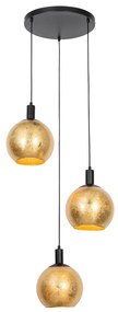 Lampă suspendată de design neagră cu sticlă aurie cu 3 lumini - Bert