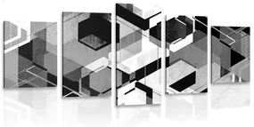 Tablou 5-piese geometrie abstractă în design alb-negru