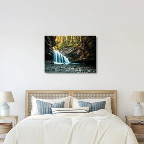Tablou pe sticlă cu cascada de pădure (70x50 cm)