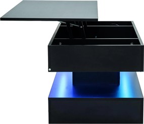 Masă de cafea modernă cu iluminare LED și spațiu de depozitare ascuns, măsuță laterală cu sistem hidraulic de ridicare, 100x50x42 cm, Negru