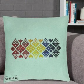 Perna Personalizata Motiv Tricolor Romanesc Broderie, 40x40 cm, Verde Menta, Husa Detasabila, Perna Inclusa, BEKZ®