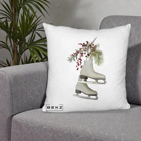 Perna Decorativa Patine cu Ramuri de Brad si Afine, 40x40 cm, Alb Pufos, Husa Detasabila, Perna Inclusa, BEKZ®