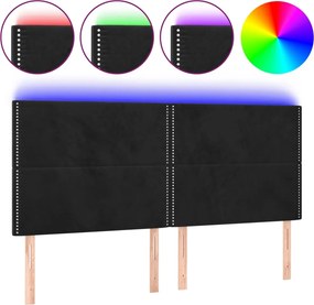 vidaXL Tăblie de pat cu LED, negru, 160x5x118/128 cm, catifea
