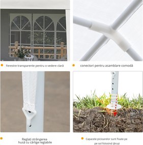 Outsunny Foișor de Grădină cu Pereți Laterali Demontabili, 4 Ferestre și 12 Orificii de Drenaj, 5.85x2.95x2.55 m, Alb | Aosom Romania