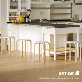 HOMCOM Set de Scaune Stivuibile pentru 4 Persoane, Scaune Moderne de Stivuire, Scaune Rotunde fără Spate, 40x40x45 cm, Lemn Natural | Aosom Romania