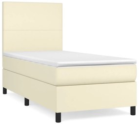 3142709 vidaXL Pat box spring cu saltea, crem, 100x200 cm, piele ecologică