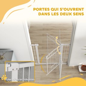 PawHut Barieră pentru câini, lățime ajustabilă 76-102cm, barieră extra largă cu ușă pentru pisică, alb | Aosom Romania