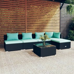 3101633 vidaXL Set mobilier de grădină cu perne, 6 piese, negru, poliratan