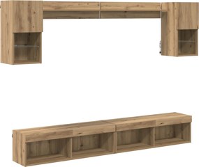 vidaXL Unități TV de perete cu LED cu led 6 pcs Stejar Artizanal