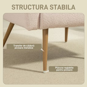 HOMCOM Fotoliu pentru Sufragerie Captusit, Fotoliu de Cameră în Material Teddy cu Pernă Lombardă, Fotoliu de Lectură cu Picioare cu Efect de Lemn din Metal pentru Sufragerie și Birou, 77x77x83 cm, Bej | Aosom Romania