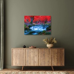 Tablou pe sticlă - Cascada în pădurea roșie (70x50 cm)