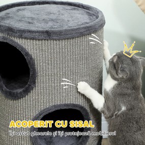 PawHut Cușcă pentru Pisici cu 3 Nivele, Zgârietoare din Sisal și Pluș, Ø38x70cm, Gri | Aosom Romania