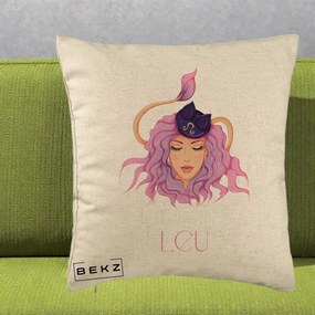 Perna Personalizata Zodie Leu, 40x40 cm, Bej, Husa Detasabila, Perna Inclusa, BEKZ®