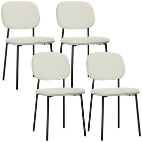 Scaune de Masă HOMCOM Set de 4, Înveliș Moale, Piciorușe din Oțel, Design Neînarmat, Alb | Aosom Romania